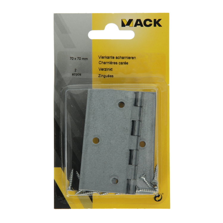 Mack 1013326 – 2 Vierkantscharniere verzinkt H 70 x B 70 mm | 5 Stück