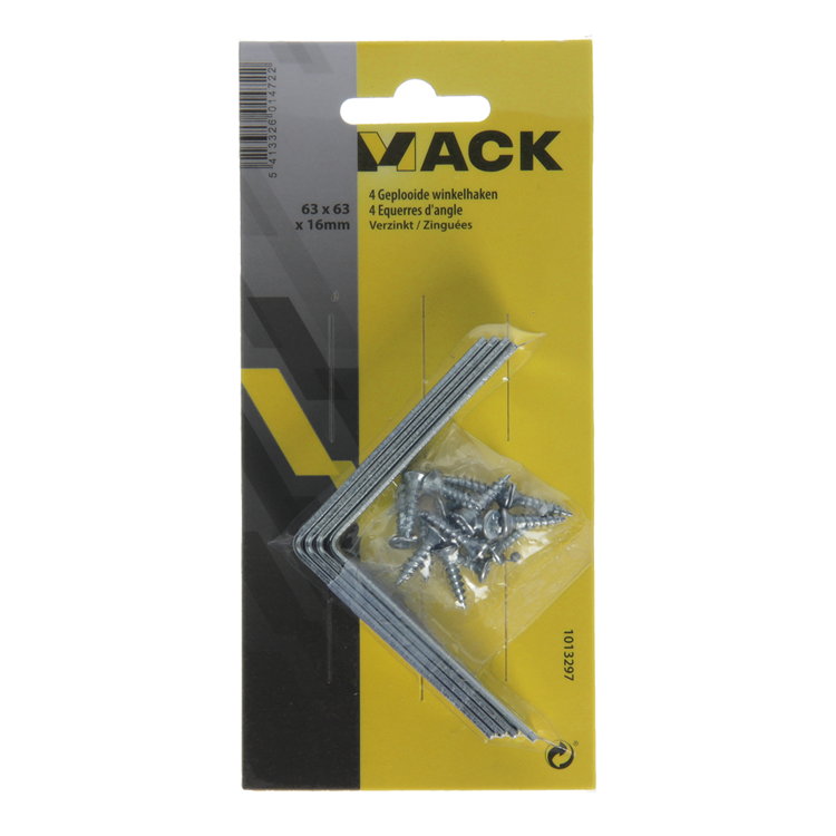 Mack 1013297 - 4 gefaltete Quadrate verzinkt 63x63x16x2mm | 10 Stück