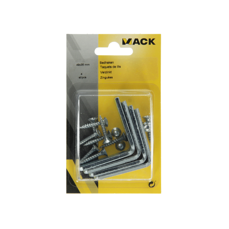 Mack 1013312 - 4 Betthaken verzinkt 49 x 35 mm | 5 Stück