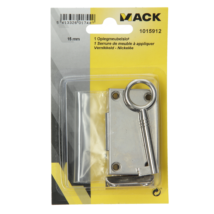 Mack 1015912 - 1 Aufputz-Möbelschloss vernickelt 15mm | 5 Stück