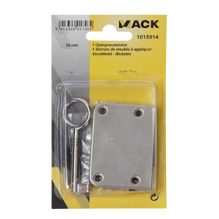 Mack 1015914 - 1 Aufputz-Möbelschloss vernickelt 25mm | 5 Stück