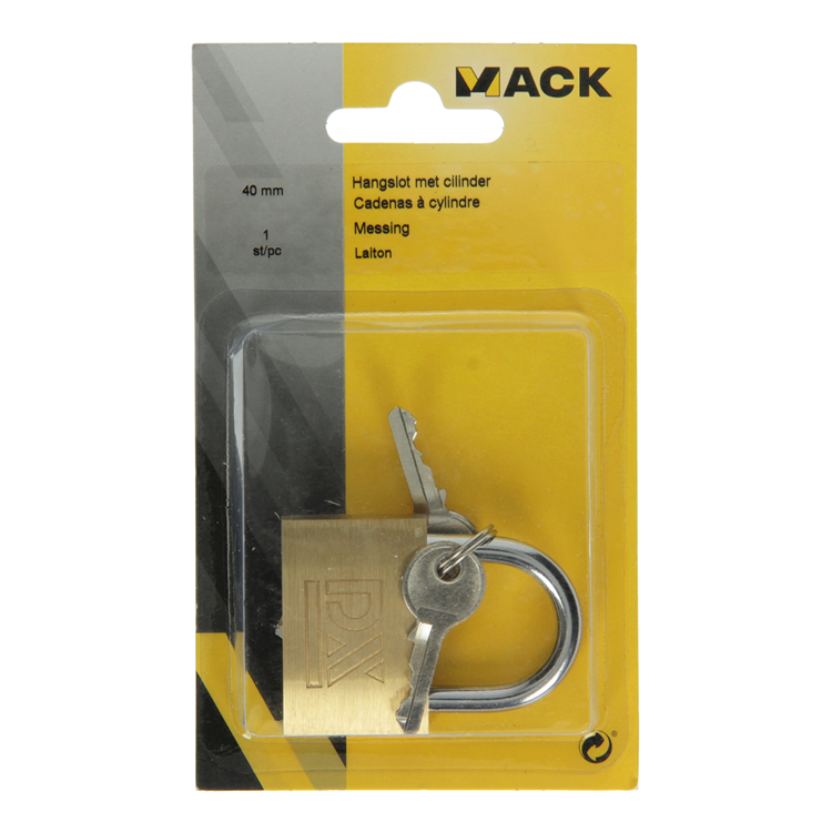 Mack 1014074 - Vorhängeschloss mit Zylinder Messing 40 mm | 10 Stück