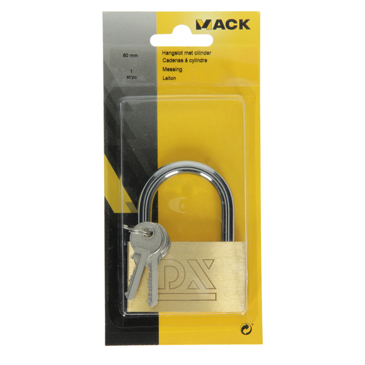Mack 1014076 - Vorhängeschloss mit Zylinder Messing 60 mm | 10 Stück