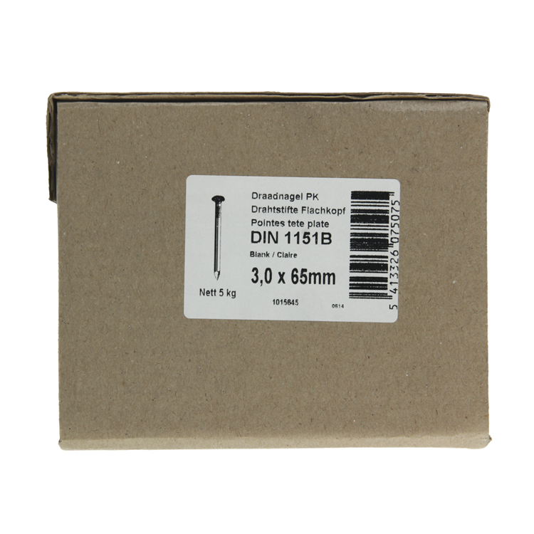 1015645 - Karton 5 kg. Nägel Flachkopf 3,0x65 mm | 2 Stk