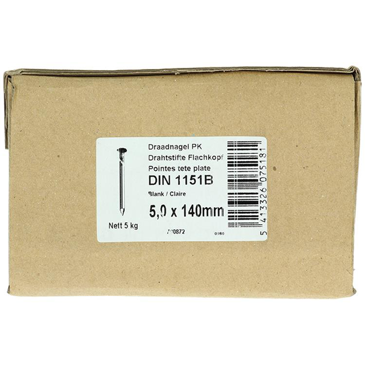 1015656 - Karton 5 kg. Nägel Flachkopf 5,0x140 mm | 2 Stk