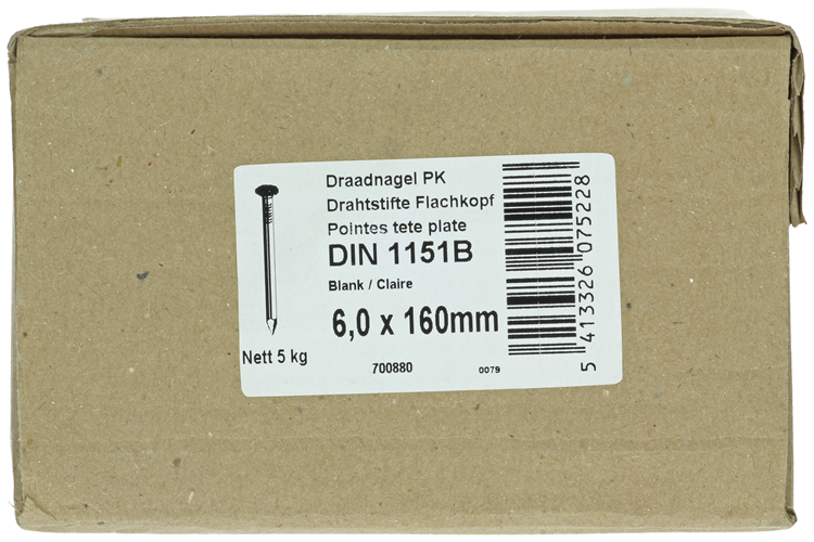 1015660 - Karton 5 kg. Nägel Flachkopf 6,0x160 mm | 2 Stk