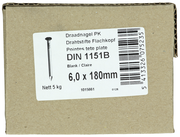 1015661 - Karton 5 kg. Nägel Flachkopf 6,0x180 mm | 2 Stk