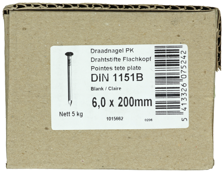 1015662 - Karton 5 kg. Nägel Flachkopf 6,5x200 mm | 2 Stk
