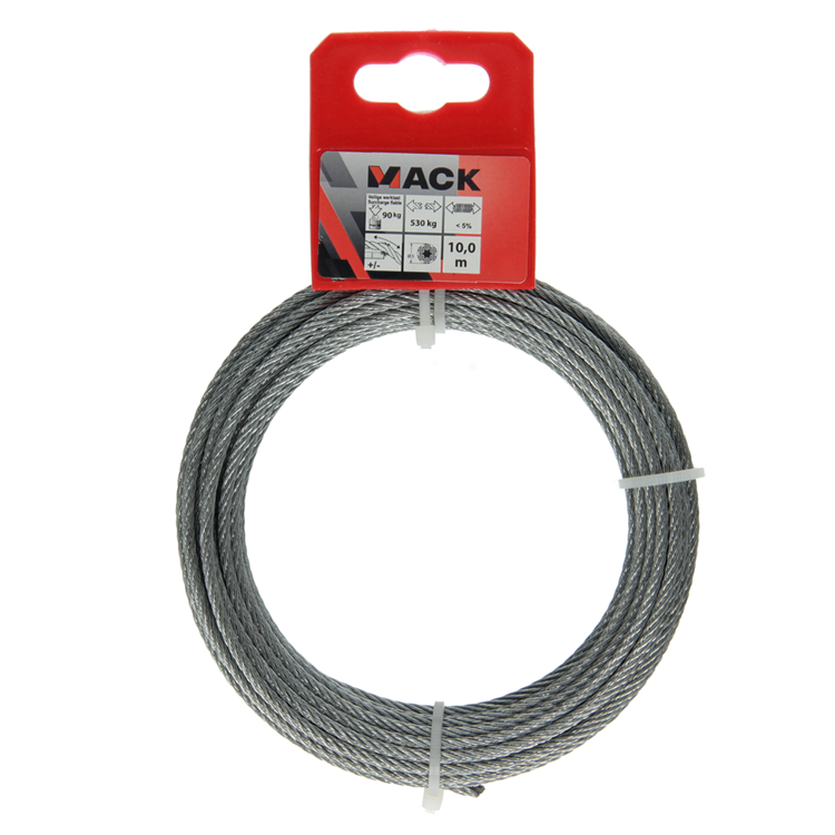 Mack 1015814 - verzinktes Stahlseil 6x7 10m 3mm Tragfähigkeit 100 kg DIN EN 12385-4 | 5 Stück