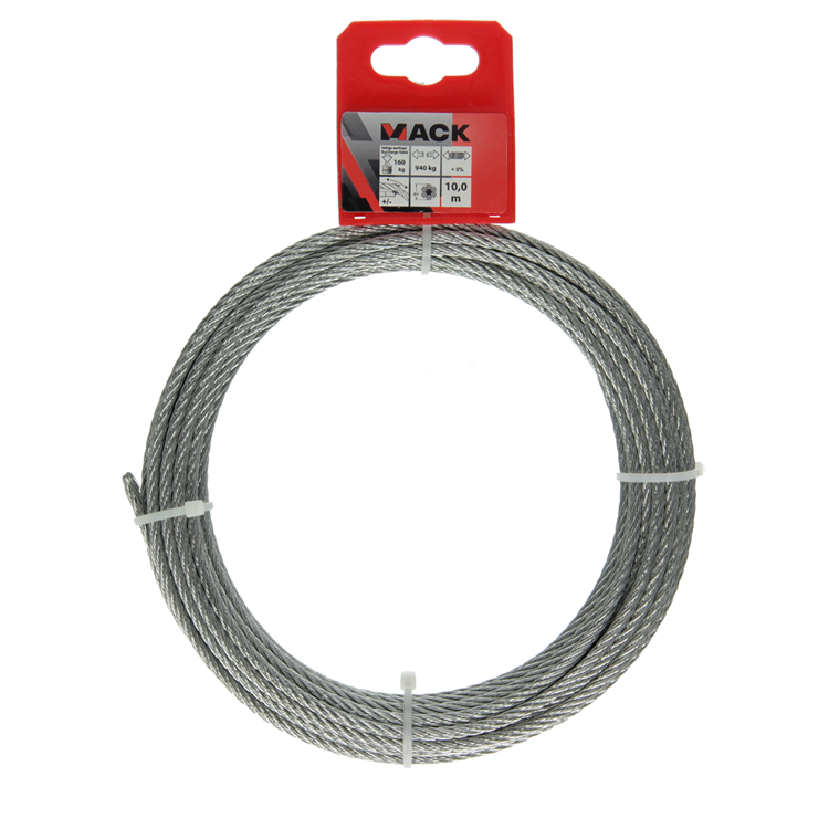 Mack 1015815 - verzinktes Stahlseil 6x7 10m 4mm Tragfähigkeit 170 kg DIN EN 12385-4 | 5 Stück