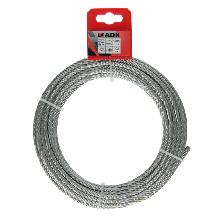 Mack 1015816 - verzinktes Stahlseil 6x19 10m 5mm Tragfähigkeit 250 kg DIN EN 12385-4 | 5 Stück