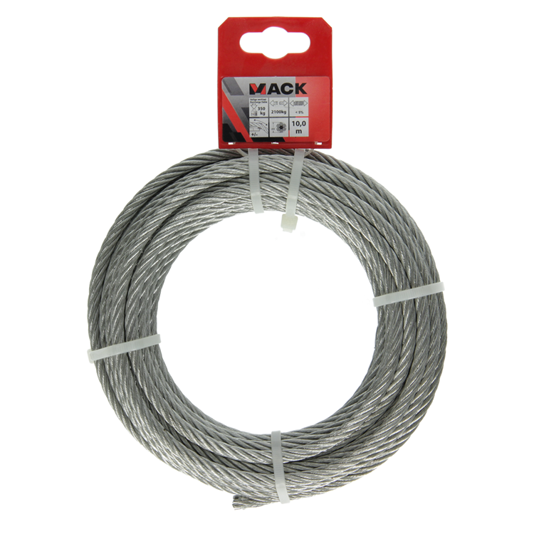 Mack 1015817 - verzinktes Stahlseil 6x19 10m 6mm Tragfähigkeit 350 kg DIN EN 12385-4 | 5 Stück