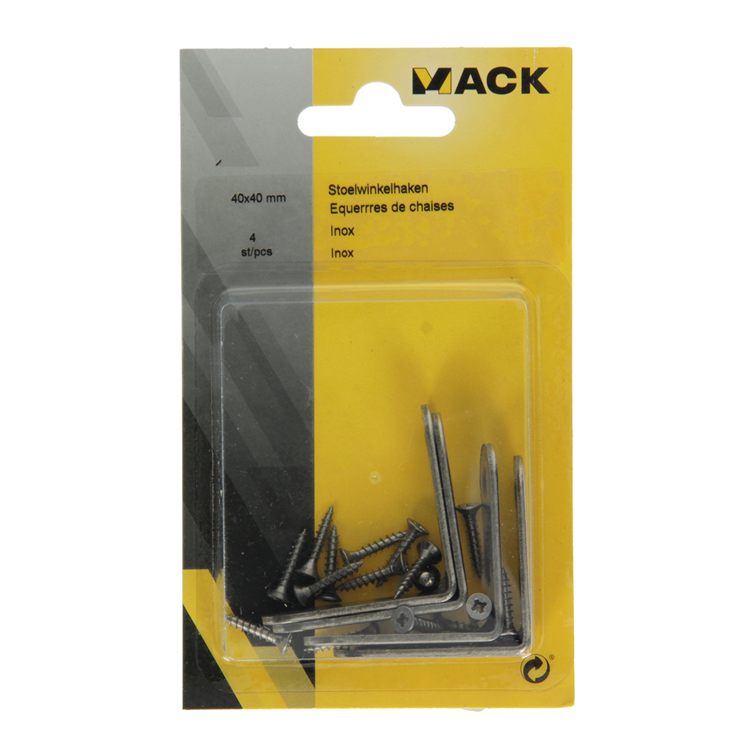 Mack 1013712 - 4 Stuhlhaken Edelstahl 40x40mm | 10 Stück