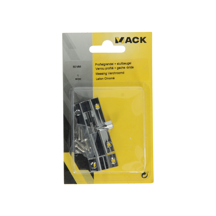 Mack 1013684 – 1 Schieberiegel Messing verchromt A 50 – B 16 mm | 5 Stück
