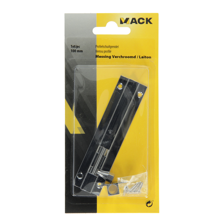 Mack 1013686 – 1 Schieberiegel Messing verchromt A 100 – B 16 mm | 5 Stück