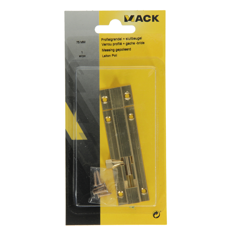 Mack 1013682 – 1 Schieberiegel Messing poliert A 75 – B 16 mm | 5 Stück