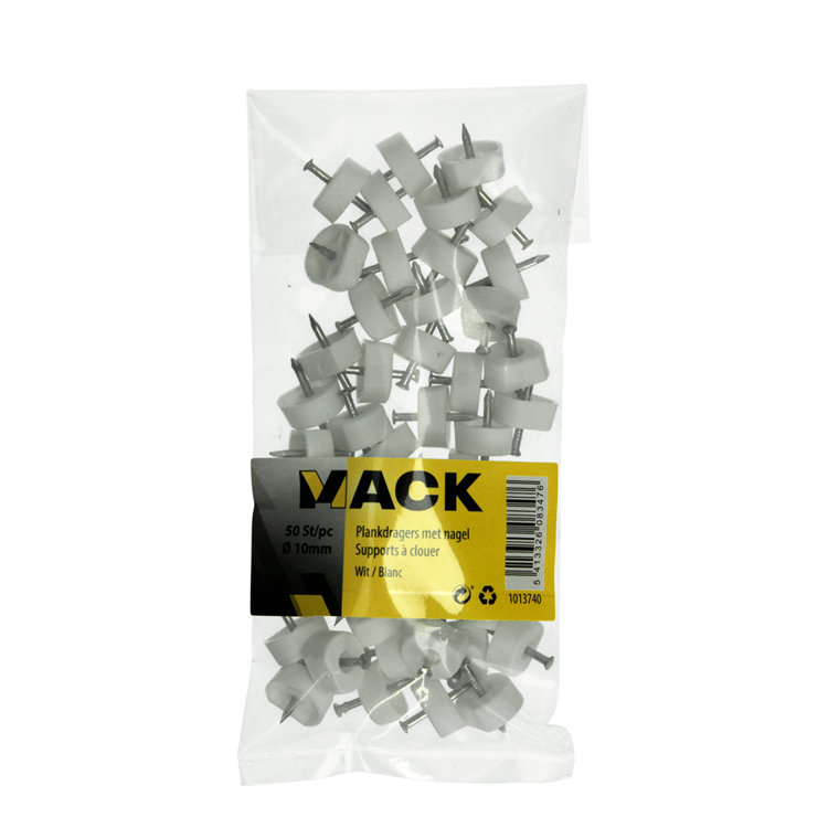 Mack 1013740 - 50 Regalträger + Nagel weiß ø 10 mm | 10 Stück
