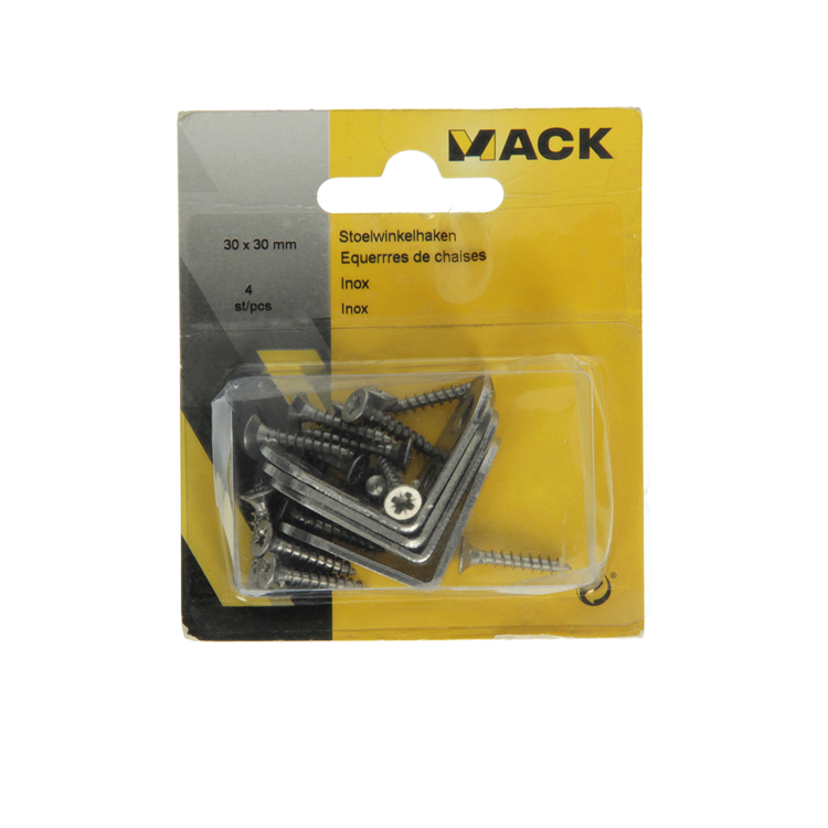 Mack 1013773 - 4 Stuhlhaken Edelstahl 30x30mm | 10 Stück