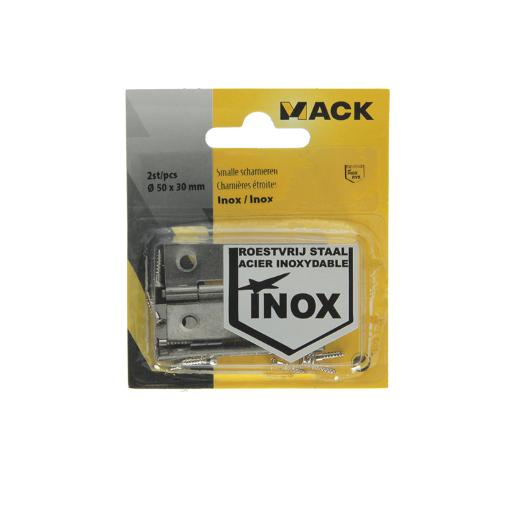 Mack 1013710 - 2 schmale Scharniere aus Edelstahl H 50 x B 30 mm | 5 Stück
