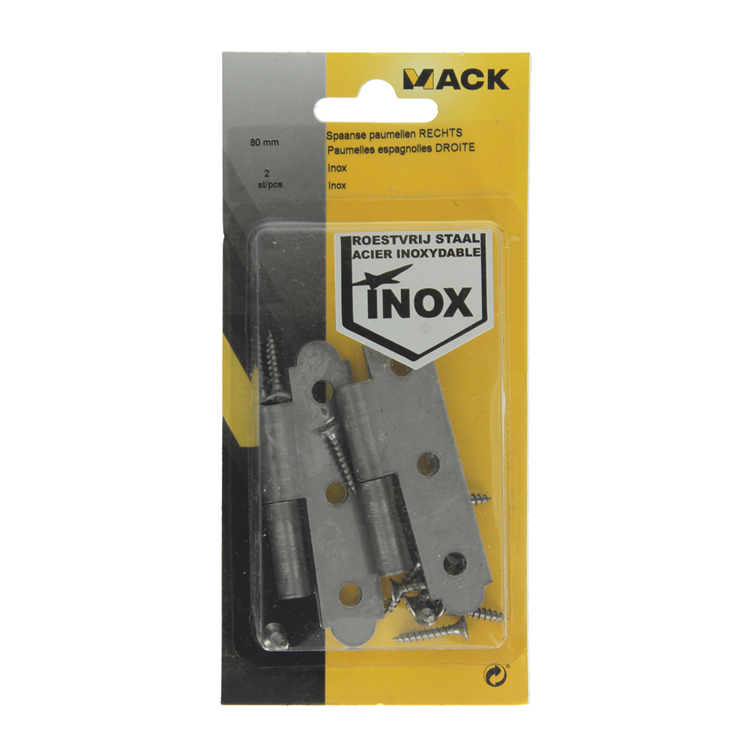 Mack 1013706 – 2 spanische Scharniere rechts Edelstahl H 80 – B 45 mm | 5 Stück