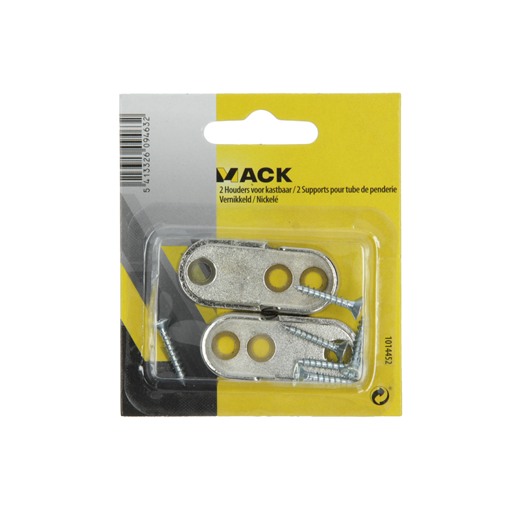 Mack 1014452 - 2 Halter für Schrankstange vernickelt | 5 Stück