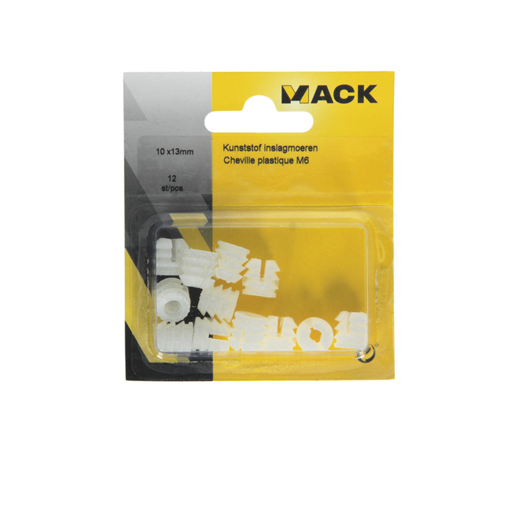 Mack 1014488 - 12 Kunststoff-Schlagmuttern M6 ø 11 mm x 11 mm | 10 Stück