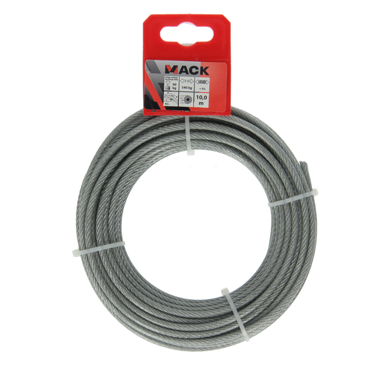 Mack 1015196 - Stahlkabel PVC-Mantel 6x7 10m 3-4mm Tragfähigkeit 100kg DIN EN12385-4 | 5 Stück