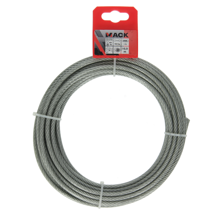 Mack 1015197 - Stahlseil PVC-Mantel 6x7 10m 4-5mm Tragfähigkeit 170kg DIN EN12385-4 | 5 Stück