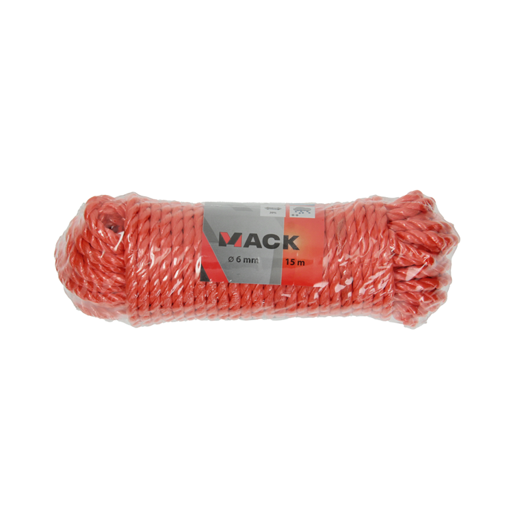 Mack 1013964 - PP gedrehter orangefarbener Strang 6 mm 15 m | 5 Stück