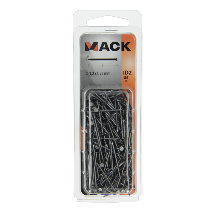Mack 1017109 – feiner Nagel mit flachem Kopf, 85 g, 1,2 x 25 mm | 5 Stück