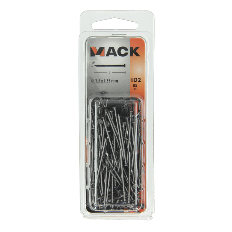 Mack 1017111 – feiner Nagel mit flachem Kopf, 85 g, 1,5 x 35 mm | 5 Stück