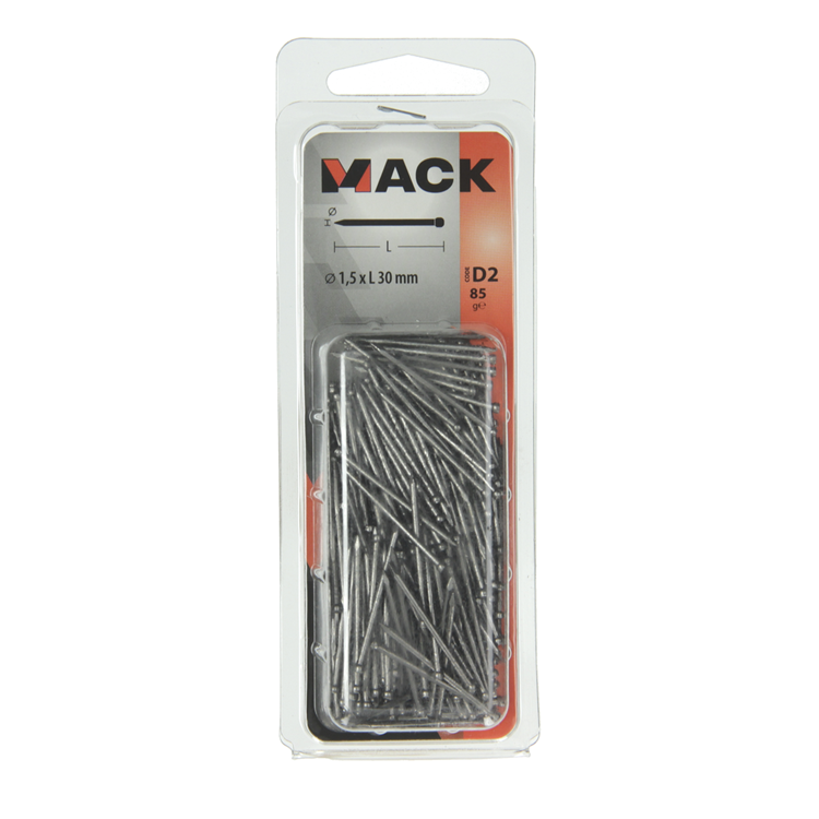 Mack 1017131 – feiner Nagel mit rundem Kopf, 85 g, 1,5 x 30 mm | 5 Stück