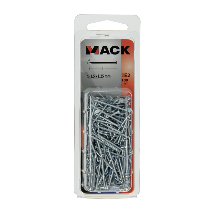 Mack 1017149 – Nagel mit flachem Kopf, verzinkter Stahl, 100 g, 1,5 x 25 mm | 5 Stück
