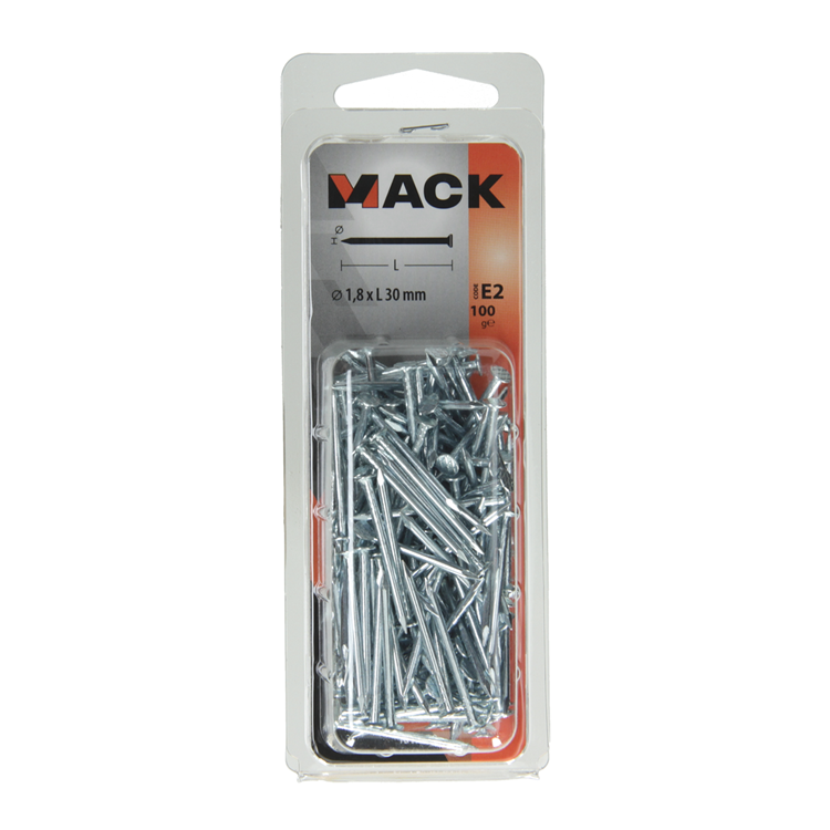 Mack 1017150 – Nagel mit flachem Kopf, verzinkter Stahl, 100 g, 1,8 x 30 mm | 5 Stück