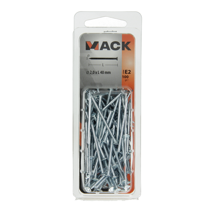 Mack 1017151 - Nagel Flachkopf Stahl verzinkt 100 gr 2,0 x 40 mm | 5 Stück