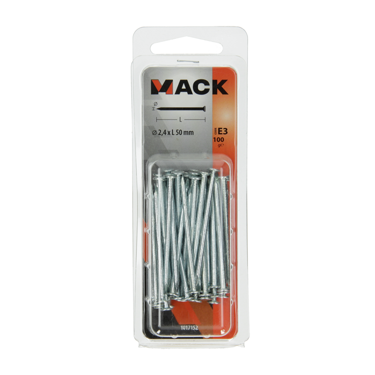 Mack 1017152 - Nagel Flachkopf Stahl verzinkt 100 gr 2,4 x 50 mm | 5 Stück