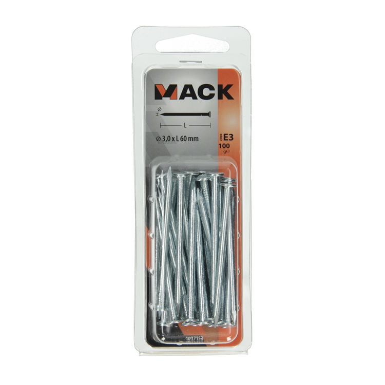 Mack 1017153 – Nagel mit flachem Kopf, verzinkter Stahl, 100 g, 3,0 x 60 mm | 5 Stück