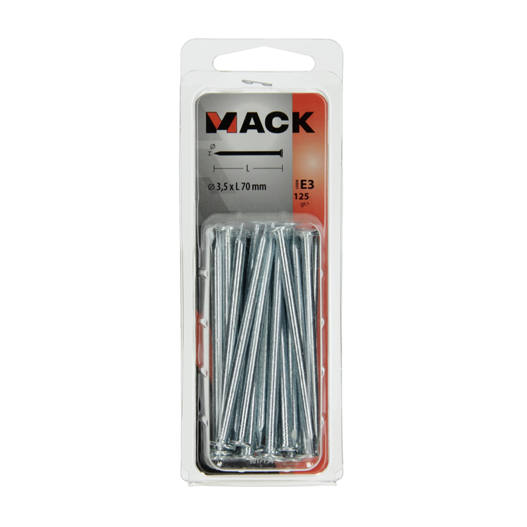 Mack 1017154 – Nagel mit flachem Kopf, verzinkter Stahl, 125 g, 3,5 x 70 mm | 5 Stück