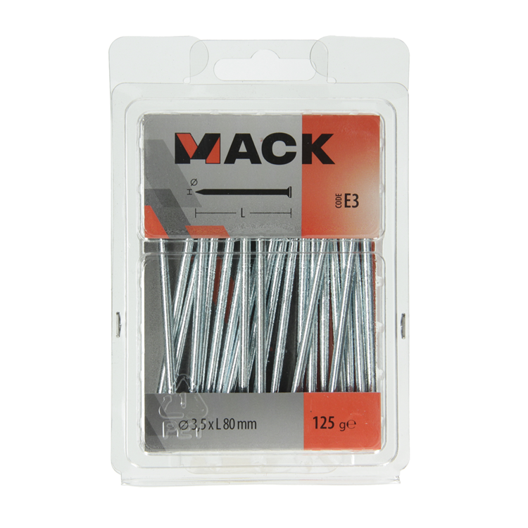 Mack 1017155 – Nagel mit flachem Kopf, verzinkter Stahl, 125 g, 3,5 x 80 mm | 5 Stück