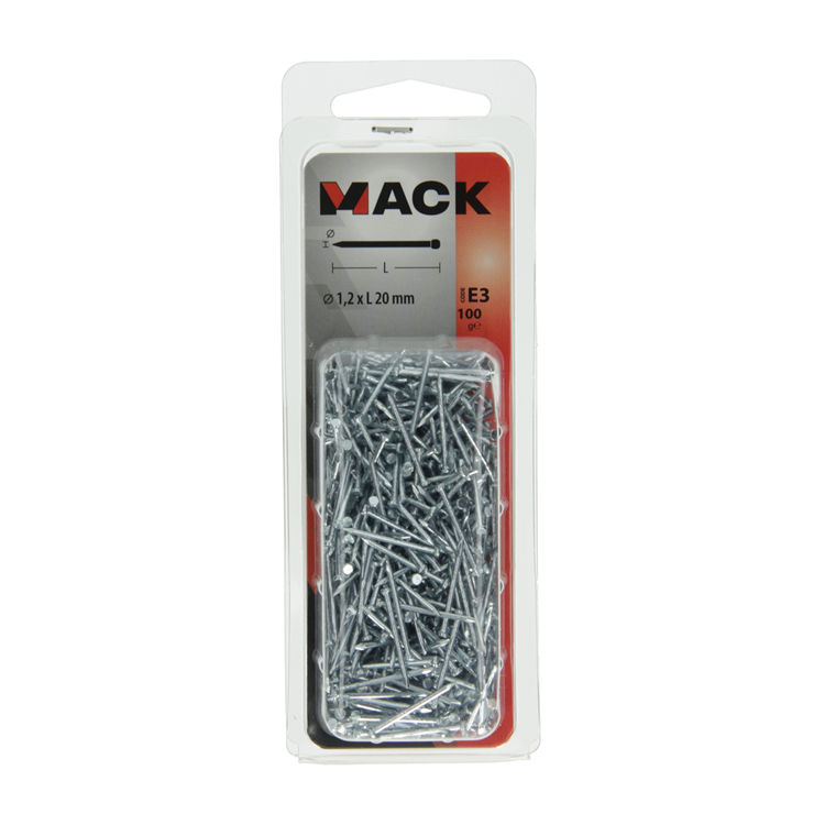 Mack 1017156 – Rundkopfnagel aus verzinktem Stahl, 100 g, 1,2 x 20 mm | 5 Stück