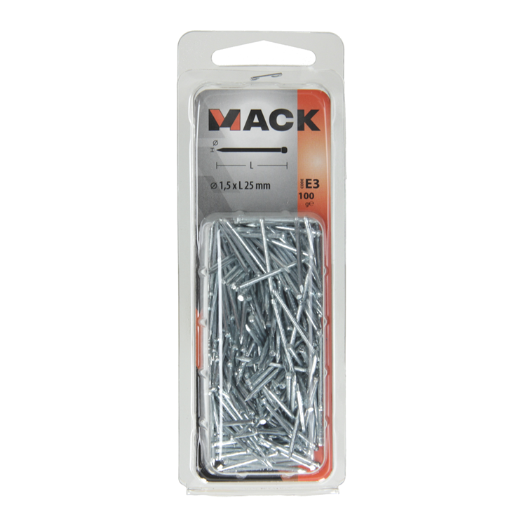 Mack 1017157 – Rundkopfnagel aus verzinktem Stahl, 100 g, 1,5 x 25 mm | 5 Stück