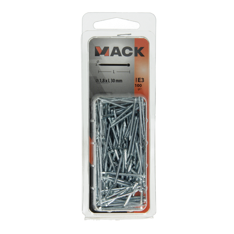 Mack 1017158 – Rundkopfnagel aus verzinktem Stahl, 100 g, 1,8 x 30 mm | 5 Stück