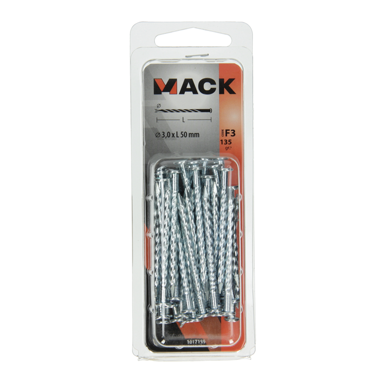 Mack 1017159 – gedrehter Nagel, verzinkt, 135 g, 3,0 x 50 mm | 5 Stück