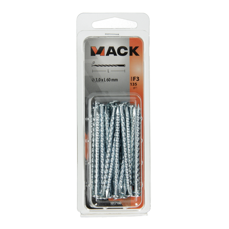 Mack 1017160 – gedrehter Nagel, verzinkt, 135 g, 3,0 x 60 mm | 5 Stück