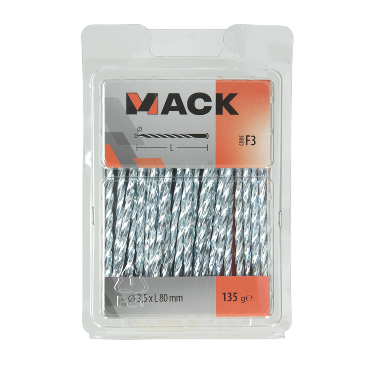Mack 1017161 – gedrehter Nagel, verzinkt, 135 g, 3,5 x 80 mm | 5 Stück