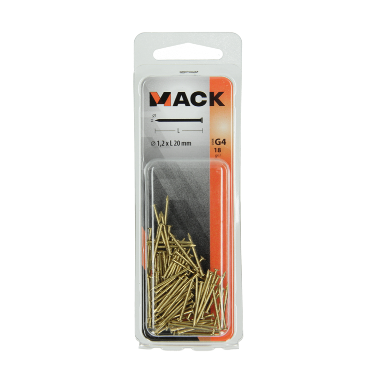 Mack 1017162 - Nagel Flachkopf Messing 18 gr1,2 x 20 mm | 10 Stück