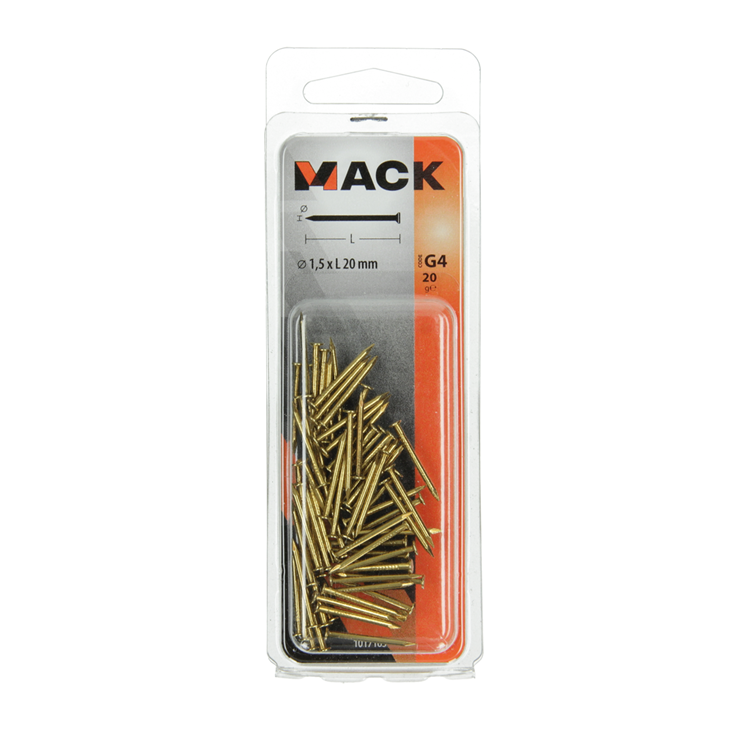 Mack 1017163 - Nagel Flachkopf Messing 20 gr1,5 x 20 mm | 10 Stück