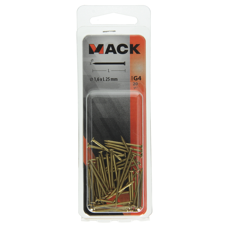 Mack 1017164 - Nagel Flachkopf Messing 20 gr1,6 x 25 mm | 10 Stück