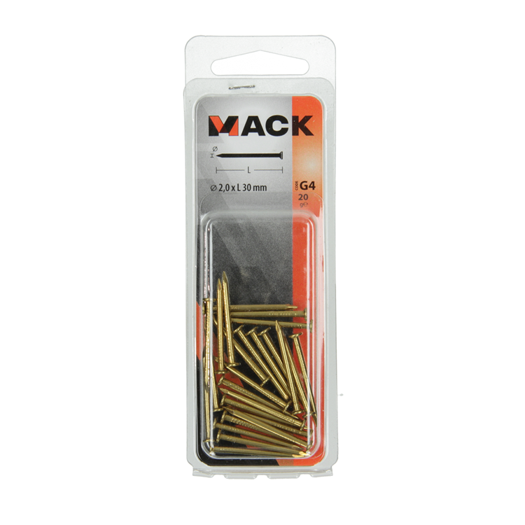 Mack 1017165 - Nagel Flachkopf Messing 20 gr2,0 x 30 mm | 10 Stück