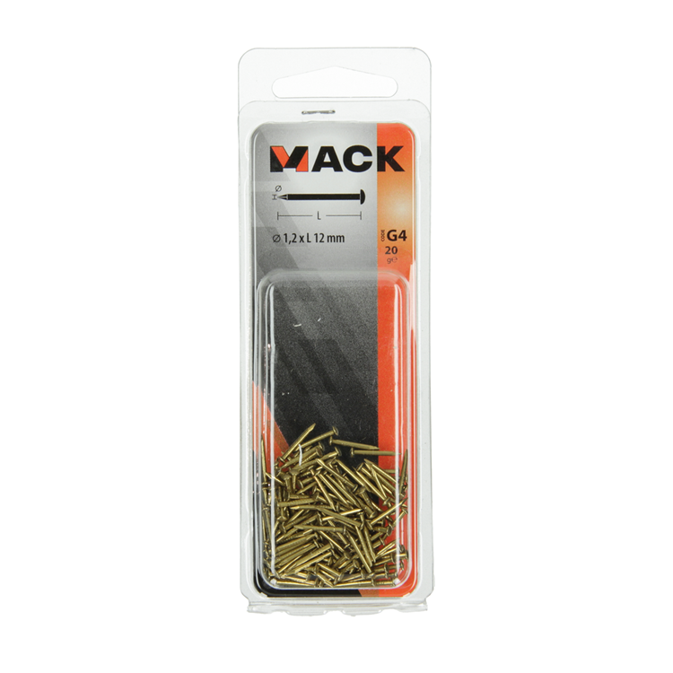 Mack 1017167 - Nagel konvexer Kopf Messing 20 gr 1,2 x 12 mm | 10 Stück